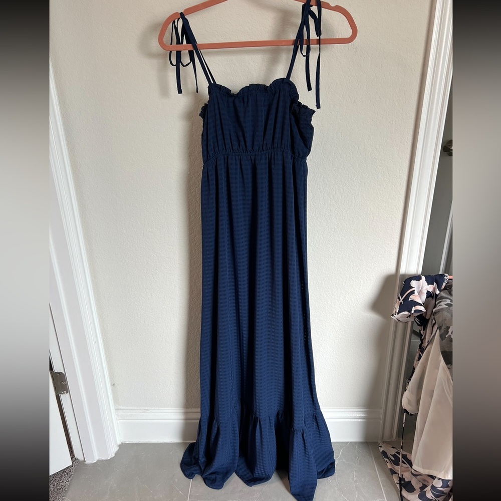 Navy blue ruffle maxi dress